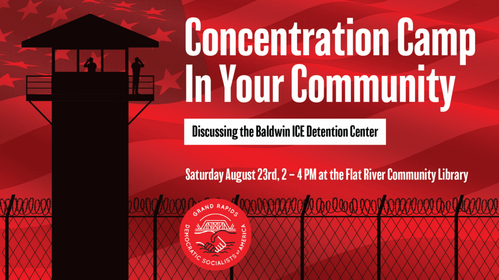 Event details over a background of a watch tower and barbed wire fence