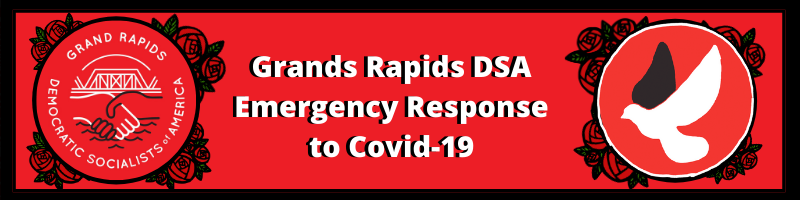 Newsletter heading that reads "Grand Rapids DSA Emergency Response to COVID-19"