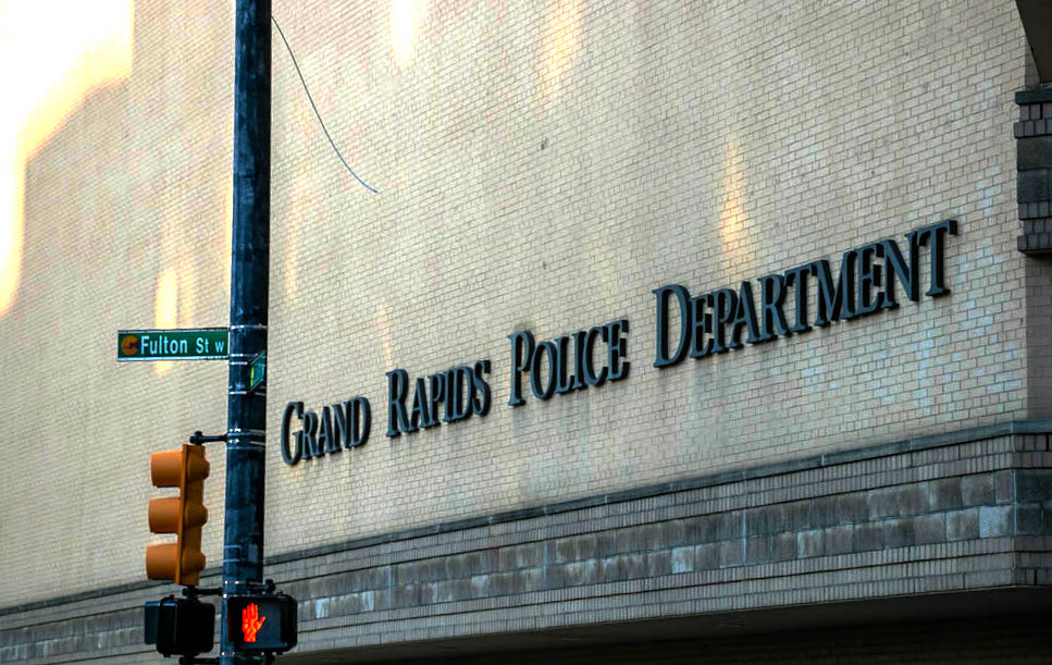 Photograph of the Grand Rapids Police Department at the intersection of Fulton St & Division Ave