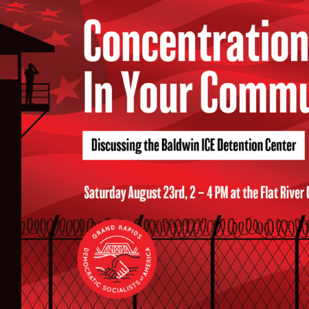 Event details over a background of a watch tower and barbed wire fence